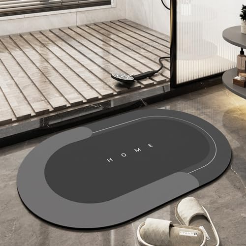 Super Absorbent Bath Mat, Quick-drying Bathroom Mats, Super Absorbent Living Room Floor Mat , Rubber Non-slip Bottom, Easy to Clean Bathroom Rugs, Simple Kitchen Doormat (Oval Dark Gray, 50x80cm) - color: Oval Dark Gray, size: 50 x 80 cm