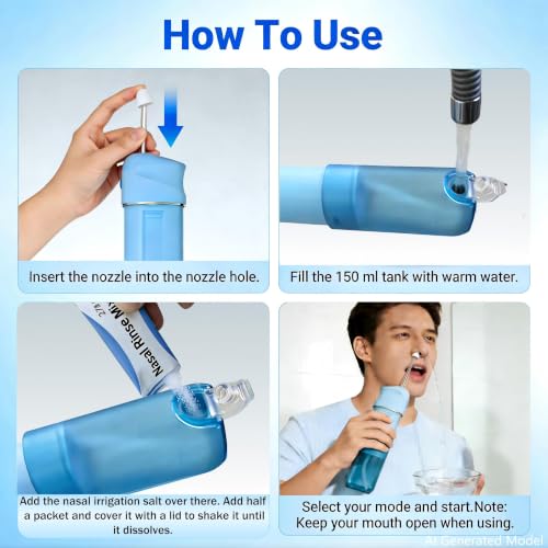 PATO Nasal and Oral Dual-Function Irrigation System, White | 8 Nozzles, 30 Packs of Salt Packets, Relieves Sinus Problems, Dual Care for Mouth and Nose - color: White