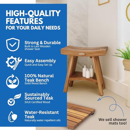 EcoDecors Serenity 18" Teak Shower Bench Bundle with Teak Oil & Cleaner - size: 18" shelf + oil + cleaner