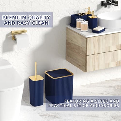 XLHOMO Bathroom Set - 26PC Bathroom Set with Shower Curtain and Rugs, Bathroom Accessory Set, Navy Blue Bathroom Sets, Trash Can & Soap Dispenser - style: Navy Blue&Gold