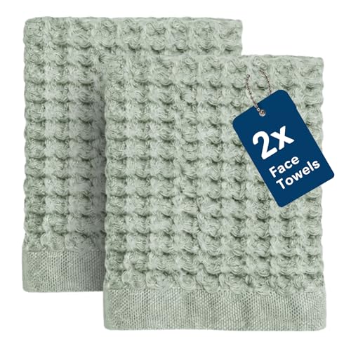 ONSEN Supima® Waffle Face Towels, Quick Dry Lint Free 100% USA Cotton, Lightweight Absorbent Face Towel Set, 12x12 in (Sage Green, Face Towel 2-Pack) - color: Sage Green, size: Face Towel 2-Pack