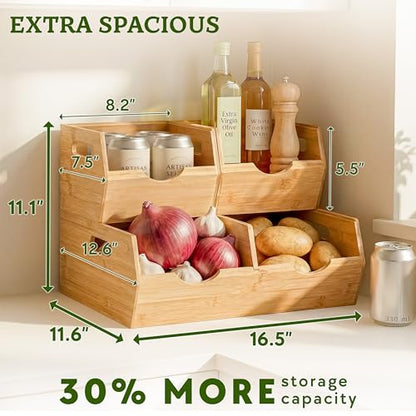 HOMESTEAD Extra Large Bamboo Pantry Storage Bins – 30% Larger, Stackable Potato Onion Storage Bin, Large Pantry Organizers and Storage, Produce Vegetable Organizer, Set of 3 - size: Extra Large ( 3 Pack )