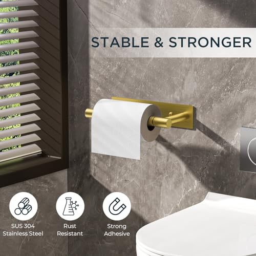 FORIOUS Commercial Toilet Paper Holder Wall Mount Bathroom Tissue Holder | Brushed Gold | Adhesive or Screw | SUS304 Stainless Steel Rustproof | Pivoting Tissue Roll Holder | Square Base - color: Brushed Gold