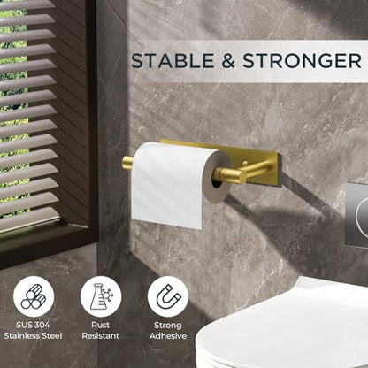 FORIOUS Commercial Toilet Paper Holder Wall Mount Bathroom Tissue Holder | Brushed Gold | Adhesive or Screw | SUS304 Stainless Steel Rustproof | Pivoting Tissue Roll Holder | Square Base - color: Brushed Gold