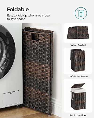 SONGMICS Laundry Hamper with Lid, 17.2 Gallon (65 L) Synthetic Rattan Clothes Laundry Basket with Lid and Handles, Foldable, Removable Liner, Chestnut Brown ULCB165K01 - color: Chestnut Brown, size: 65 L
