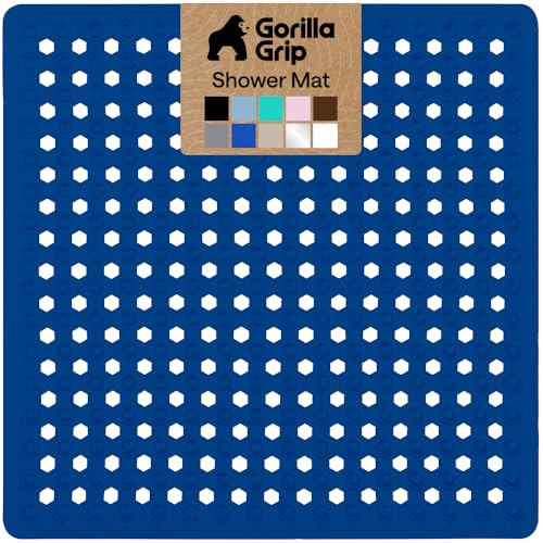 GORILLA GRIP Patented Square Shower Stall Mat, Small Bathtub Floor Mats for Stand Up Showers, Suction Cups, Drain Holes, Machine Wash, Soft on Feet, Bathroom Accessories 21x21 Inch, Royal Blue Opaque - color: Royal Blue (Opaque), size: 21" x 21" (Square)