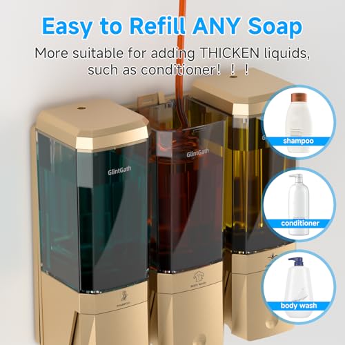 Shampoo and Conditioner Dispenser,Shower Dispenser 3 Chamber No Drill Shampoo Dispenser for Shower Wall Mounted Shower Soap Dispenser for Bathroom Hotel,Large Capacity 3 * 500ML,Gold - color: Glod 3 Chamber