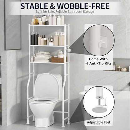 3-Tier Over The Toilet Storage, Freestanding Metal Bathroom Shelves, Space Saver Above The Over Toilet Storage Shelf for Bathroom (White) - color: White
