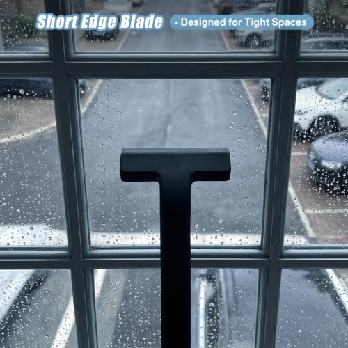 Shower Squeegee for Glass Doors, 8.6-Inch Silicone with Hook, Black | Dual-end silicone blade removes water and soap scum from glass, mirrors and tile; streak-free cleaning with a movable hook