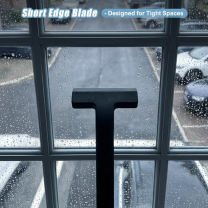 Shower Squeegee for Glass Doors, 8.6-Inch Silicone with Hook, Black | Dual-end silicone blade removes water and soap scum from glass, mirrors and tile; streak-free cleaning with a movable hook