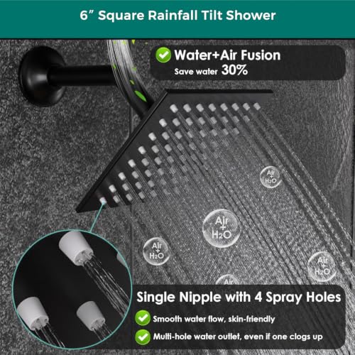 Digital Display Shower Faucet Set Matte Black Dual Heads LED Shower System | 14X20" LED Ceiling Shower with Light Remote & 6" Wall Mounted Shower Head & Dual Function Handheld Shower - color: Matte Black