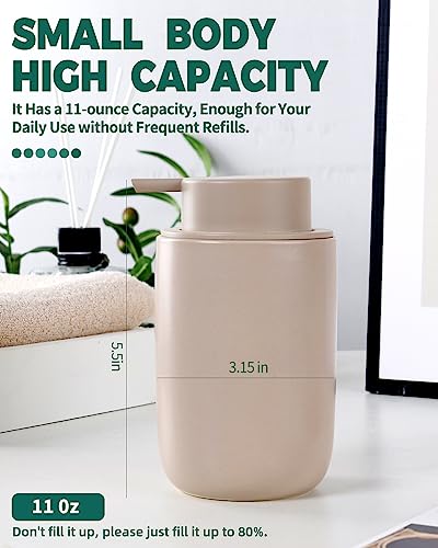 BosilunLife Lotion Pump Dispenser for Kitchen, Bathroom Countertop | Matte Khaki Soap Dispenser Bathroom Ceramic Dish Liquid Soap Dispenser (Khaki, Liquid Pump) - color: Khaki