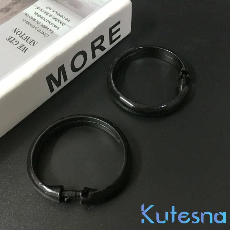 Kutesna 24PCS Shower Curtain Hooks,Black Shower Curtain Rings | Plastic Shower Hooks,Easy to Snap Closure,Rust Proof Anti-Drop Shower Rings,Smooth Sliding Curtain Hooks for Shower Curtains - color: Black