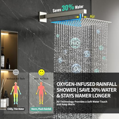 SR SUN RISE 12 Inch All Metal Square Shower System with Tub Spout, Tub Shower Faucet Set, High Pressure Rain Shower Head and Handheld Sprayer Shower Fixtues, Valve Included, Brushed Nickel - color: Brushed Nickel, size: 12 Inch