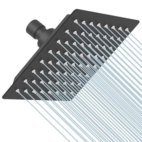 6 In Rain Shower Head High Pressure Rainfall Shower Head Matte Black | Square Rain Bathroom Showerhead, High Flow, Large Stainless Steel, Ceiling Mounted, Wall Mounted, Waterfall Full Body - color: Black, size: 6 Inch