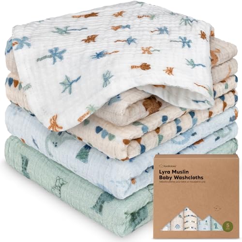 5pk Muslin Baby Washcloths for Newborn, 12x12 Soft Absorbent (Dino Park) | Organic Cotton Muslin Wash Cloths for Babies Girl, Boy, Infant, Toddlers, Kids Face Towel,Bath Essentials,Baby Burp Rags - color: Dino Park, size: 5-Pack
