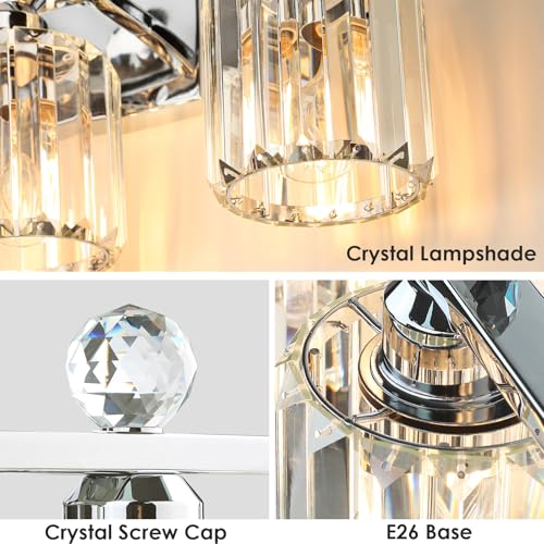 2-Light Silvery Bathroom Vanity Light Fixtures, Brushed Silvery | Modern, Clear Crystal Glass Shade, Bath Wall Mount, For Bedroom Living Room - color: silvery, size: Linear-2-Light
