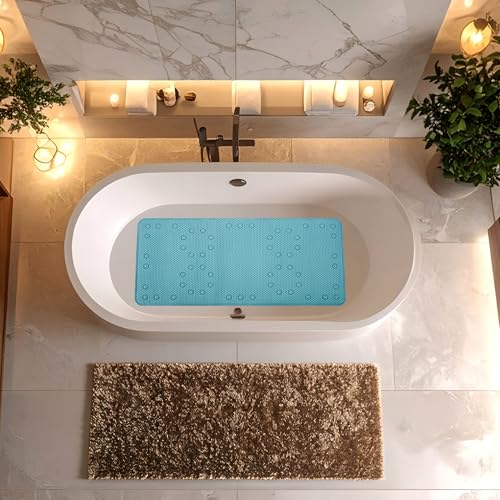 Bathtub Mat Non Slip, Soft Foam Bath Mat for Tub, Bathtub Mat with Drain Holes, Suction Cups Shower Mat (Blue, 36''X17'') - color: Blue