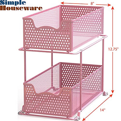 Simple Houseware 2 Tier Sliding Cabinet Basket Organizer Drawer, Pink - color: Pink, size: 1-Pack