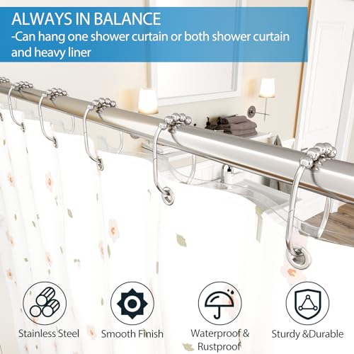 MENGJINGO 12PCS Wide Shower Curtain Hooks Rings, Rust Proof Stainless Steel | Heavy Duty Shower Hooks Rings for Bathroom Shower Rods Curtains Liners, Easy Glide Rollers, Set of 12,Chrome - color: Chrome
