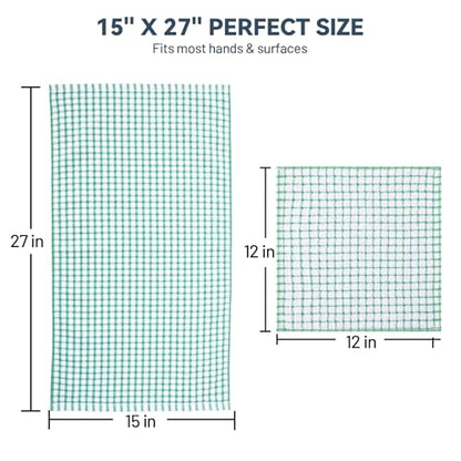 Egles 8 Pack Kitchen Dish Cloths and Dish Towels Set | 100% Cotton Terry Dishcloths, 12 x 12 Inch & 15 x 27 Inch, Scrubbing Wash Cloths - color: Blue, Green, Red, Yellow, size: 12"x12"+15"x27" - 8 pcs