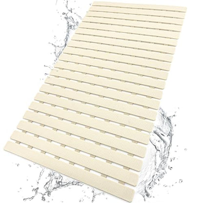 BEMISO Shower Mat Non Slip Bathtub Mat with Suction Cups and Drain Holes 27.5 x15.7 Inch Bath Mat for Tub & Shower.Easy Dry,Easy to Cut,Eco-Friendly - color: Beige, size: 27.5 x 15.7 inches