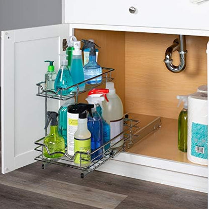 HOLDN’ STORAGE Under Sink Organizers and Storage, 11" W x 21" D x 15" H | 2-Tier Under-Sink Organizer, Full-Extension Slides, Keeps Cleaning Supplies, Bottles & Essentials Easy To Reach - size: 11" W x 21" D