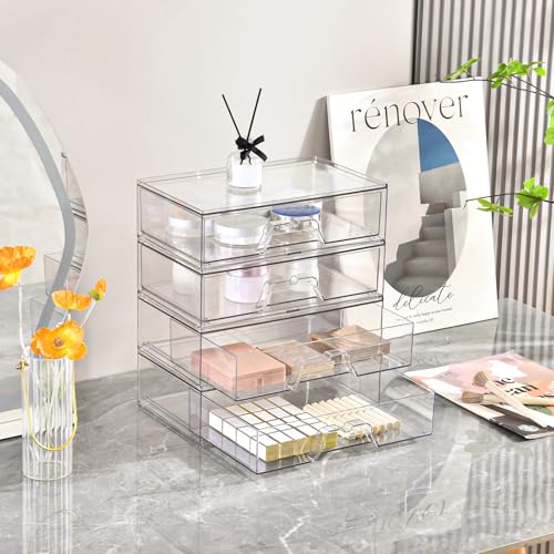 5 Pack Makeup Organizer Stackable, 12.1''L Bathroom Organizer and Storage Acrylic Undersink Drawer Organizer, Cosmetics and Beauty Supplies,Clear Plastic Storage Bins for Vanity,Pantry,Cabinet,Kitchen - style: 5pack Wide