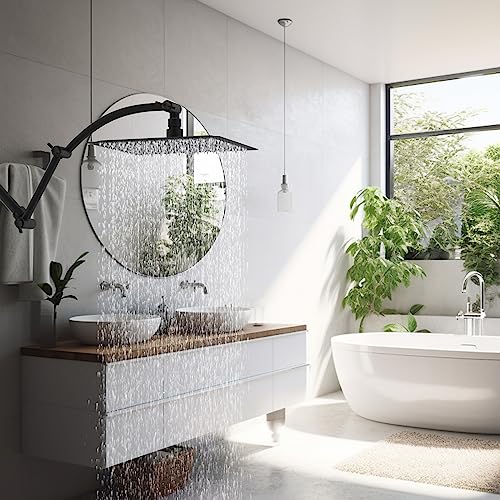 Hibbent All Metal 16'' Shower Head Extension Arm, Matte Black | Solid Brass Adjustable Shower Arm with Lock Joint, Flexible Height & Angle, Universal Connection Shower Head Extender - color: Matte Black, size: 16 Inch
