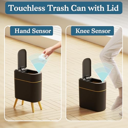 LALASTAR Automatic Bathroom Trash Can with Lid, Motion Sensor Bathroom Garbage Can for Toilet, Slim Smart Waste Basket for Kitchen, Living Room, 2.5 Gallon, Black - color: Black-1 Pack