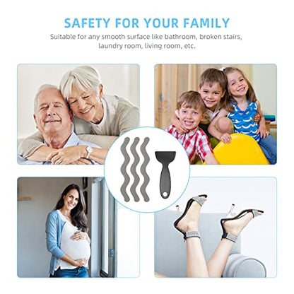 Non Slip Bathtub Stickers Set of 30, Bath Stickers Non Slip with Premium Scraper, Safety and Waterproof Bath Tub Slip Stickers for Bathtub, Shower, Pool, Ladder (Gray)