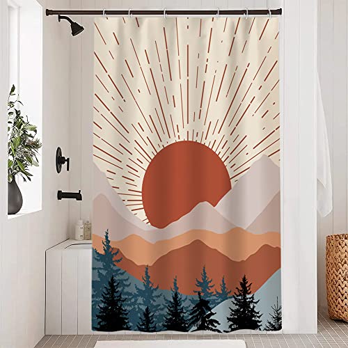 Boho Sunrise Stall Shower Curtain with Hooks 48x72 Inch | Waterproof Small Terracotta Mountain Forest Bathroom Curtain for Shower Stall, Machine Washable - color: Abstract 024, size: 48"W x 72"L (Pack of 1)