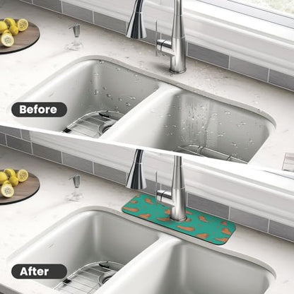 Cute Capybara Play Eat Food Kitchen Sink Splash Guard Faucet Mat Super Absorbent Fast Drying Mat Sink Gadgets-Fast Drying Pad Sink Mat For Kitchen Bathroom (15" X 5.5" ) - color: Cute Capybara