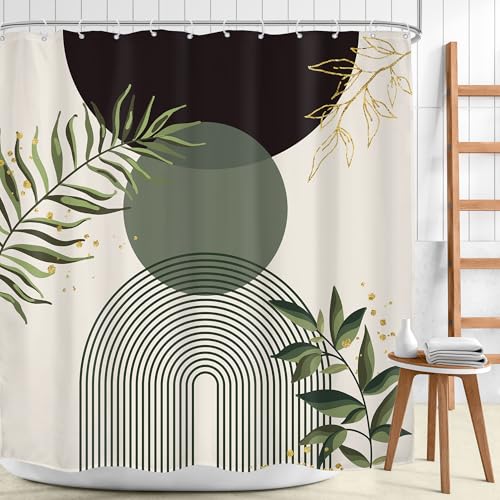 Dark Green Boho Black Bohemian Abstract Bathroom Shower Curtain Set | Teal Geometry look; 72"W x 72"L. waterproof HD print, quick-dry fabric and free hooks for easy setup. - color: A-04black Green, size: 72"W x 72"L (Pack of 1)