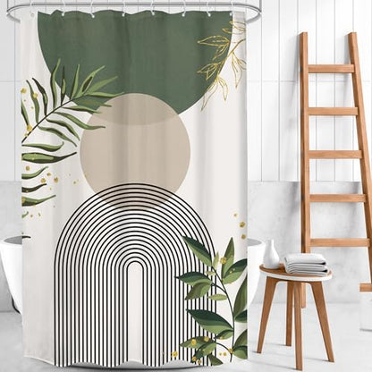 Sage Green Stall Small Boho Bohemian Olive Bathroom Shower Curtain Set | Dark Teal look; 48"W x 72"L. waterproof HD print, quick-dry fabric and free hooks for easy setup. - color: A-01green, size: 48"W x 72"L (Pack of 1)