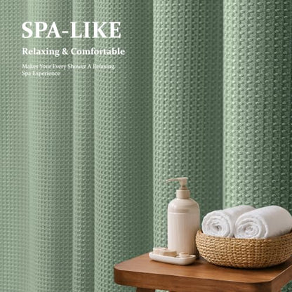 Stall Waffle Shower Curtain 256 GSM Heavy Fabric 60x84 Sage Green | 60 x 84 Inch Long, Thick Cloth, Weighted Hem, Water Repellent, Hotel Luxury Polyester Shower Curtain Set for Bathroom 10 Hook - color: A. Sage Green, size: 60"W x 84"L (Pack of 1)