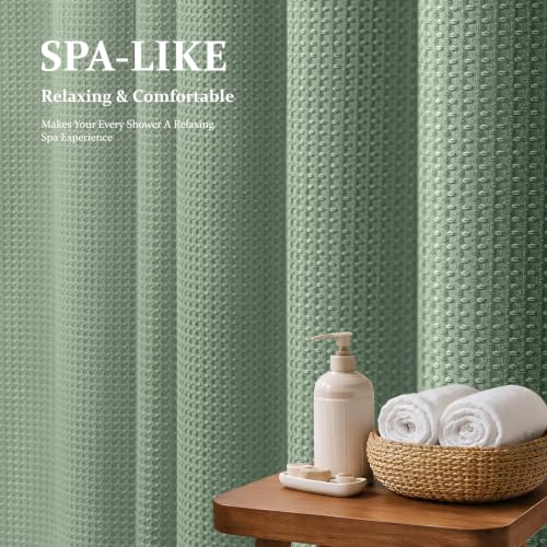 Stall Waffle Shower Curtain 256 GSM Heavy Fabric 60x72 Sage Green | 60 Inch Wide, Thick Cloth, Weighted Hem, Water Repellent, Hotel Luxury Polyester Shower Curtain Set for Bathroom 10 Hooks - color: A. Sage Green, size: 60"W x 72"L (Pack of 1)