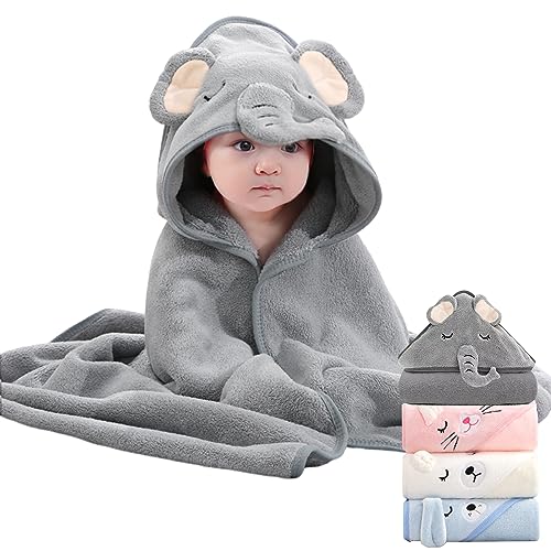 Baby Hooded Towel, 4-Pack Baby Essentials Baby Towels for Boy and Girl with 31.5x31.5 inch and 4 Different Designs, Soft Absorbent Baby Bath Essential Bath Towel as Best Gift for Newborn - color: 02 4 Styles Gray+white+blue+pink