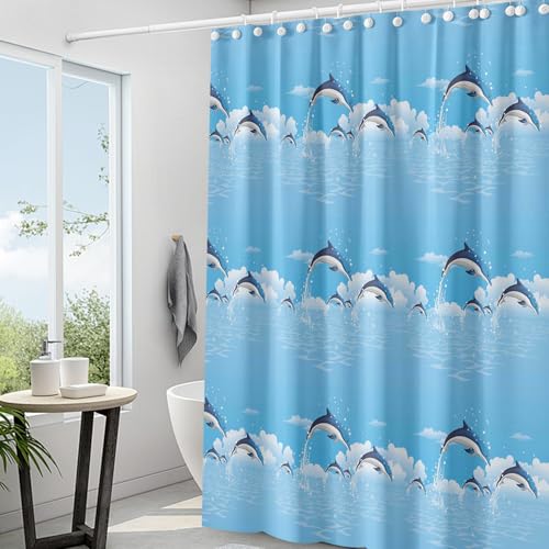 Plastic Shower Liner - Premium PEVA 6G Shower Curtain Liner with Rustproof Grommets and 3 Weighted Magnets, Waterproof Shower Curtain for Bathroom(Blue Dolphin, 72”*72”) - color: Blue Dolphin, size: 72”*72”
