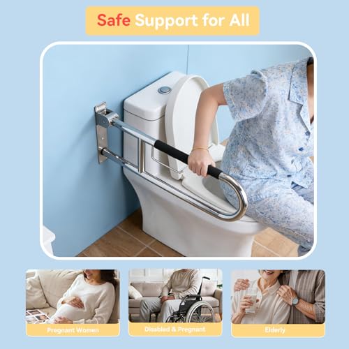 31.5 Inch Toilet Grab Bar, Brushed Nickel Flip-Up Bathroom Grab Bar with Paper Holder, Non-Slip Soft Silicone Grips Handicap Grab Bars, 304 Stainless Steel Handicap Grab Bars for Elderly, Disabled - color: Brushed Nickel