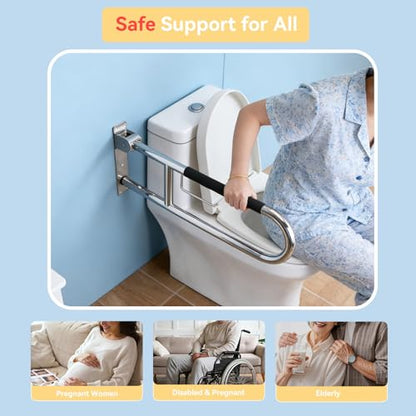 31.5 Inch Toilet Grab Bar, Chrome Flip-Up Bathroom Grab Bar with Paper Holder, Non-Slip Soft Silicone Grips Handicap Grab Bars, 304 Stainless Steel Handicap Grab Bars for Elderly, Disabled, Pregnant - color: Polished Chrome