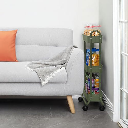 SunnyPoint Slim Rolling Storage Cart, 3 Tier Bathroom Storage Organizer Bathroom, Laundry Utility Cart (Army) - color: Army
