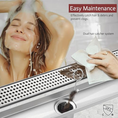 Linear Shower Drain, 48 inch Brushed Nickel | Including Hair Catcher and Removable Grate, 304 Stainless Steel, Easy to Install and Clean (Drain Base Not Included) - color: Brushed Nickel, size: 48 inch