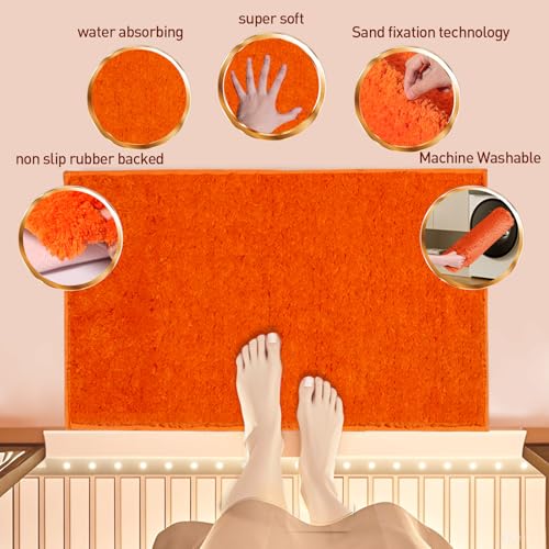 Shower Curtain Sets with Rugs and Adjustable Toilet Seat Cover | 4 Pcs Orange Bathroom Sets with Shower Curtain and Rugs and Microfiber Toilet Lid Cover - color: Orange