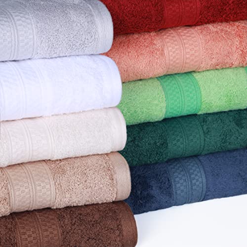 Superior Bath Towel Set, Rayon from Bamboo Cotton Blend, Ideal for Bathroom, Guest Bathroom, and Beach, Modern Style with Solid Dobby Border, Includes 4 Pieces; Bath Towels, Crimson