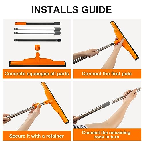 Heavy-Duty Floor Squeegee, 62" Adjustable Handle, EVA Foam Blade, Ideal for Concrete, Garage, Patio & More