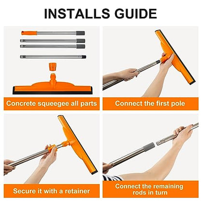 Heavy-Duty Floor Squeegee, 62" Adjustable Handle, EVA Foam Blade, Ideal for Concrete, Garage, Patio & More