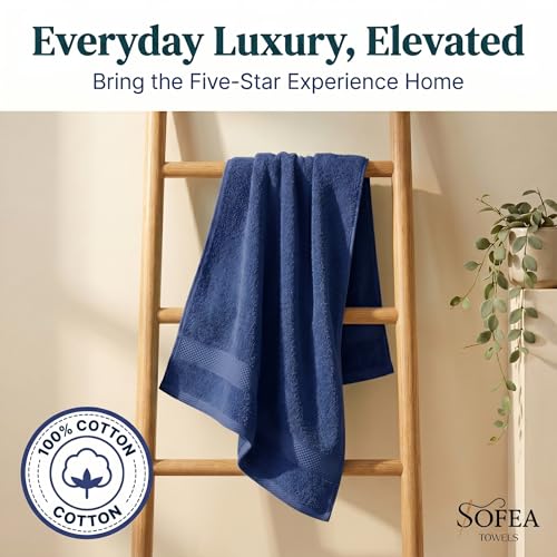 Sofea Hand Towels 6 Pack (16 x 28 Inches) 100% Cotton Bathroom Towels, Soft Absorbent Quick Dry Hand Towels for Bathroom Kitchen - color: Navy Blue