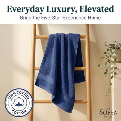 Sofea Hand Towels 6 Pack (16 x 28 Inches) 100% Cotton Bathroom Towels, Soft Absorbent Quick Dry Hand Towels for Bathroom Kitchen - color: Navy Blue