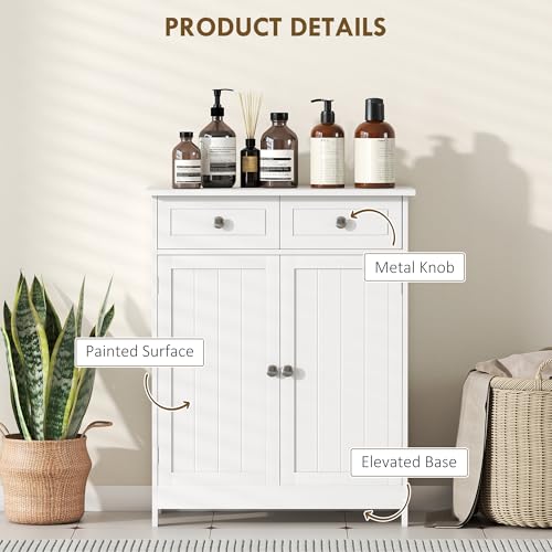 kleankin Freestanding Bathroom Floor Cabinet with 2 Doors 2 Drawers White | Wooden Bathroom Cabinet, Adjustable Shelf - color: White